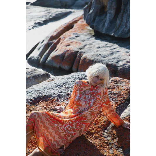 One Season Llew Maxi-Valencia-Cupro-Mandarin  One Season Pisces Boutique