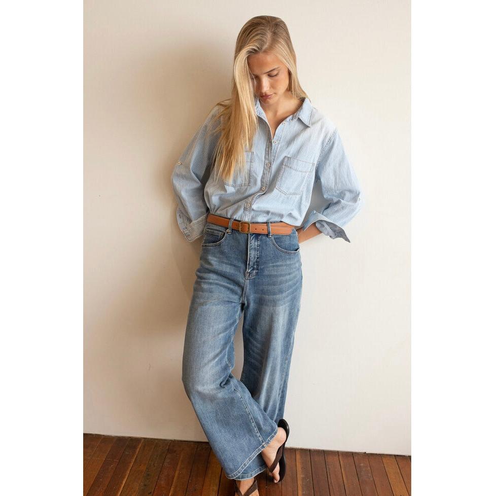 Hut Clothing Denim Stripe - Blue Shirt Hut Clothing Pisces Boutique