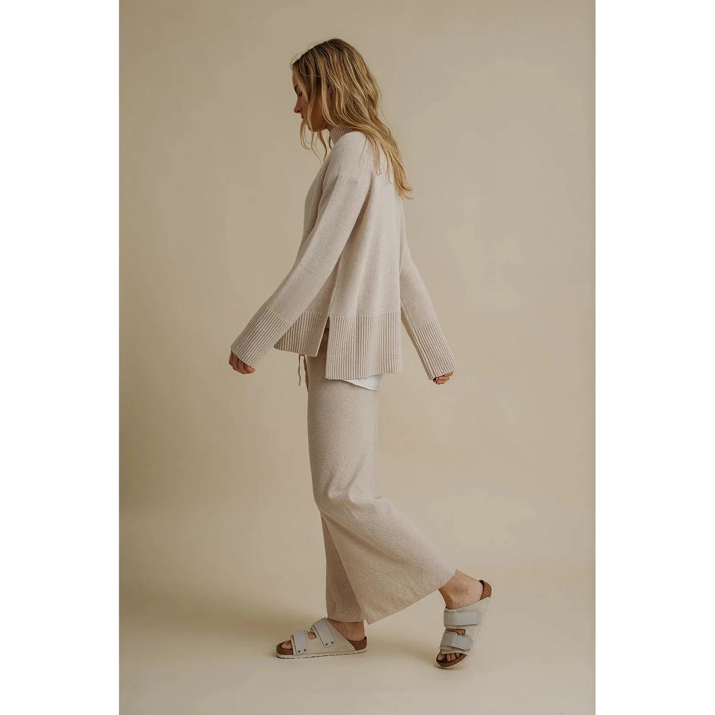 Talamaya Harmony Merino Cotton Mock Neck Pullover - Nougat