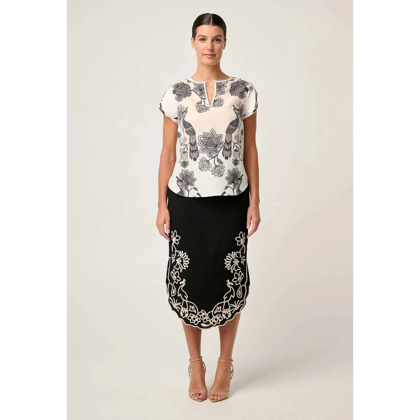 Once Was Avis Dobby Print Top - Imperial Stone