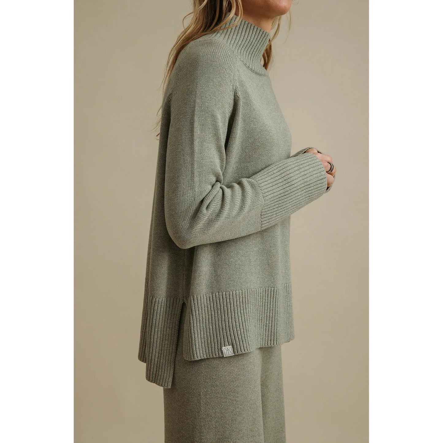 Talamaya Harmony Merino Cotton Mock Neck Pullover - Acacia