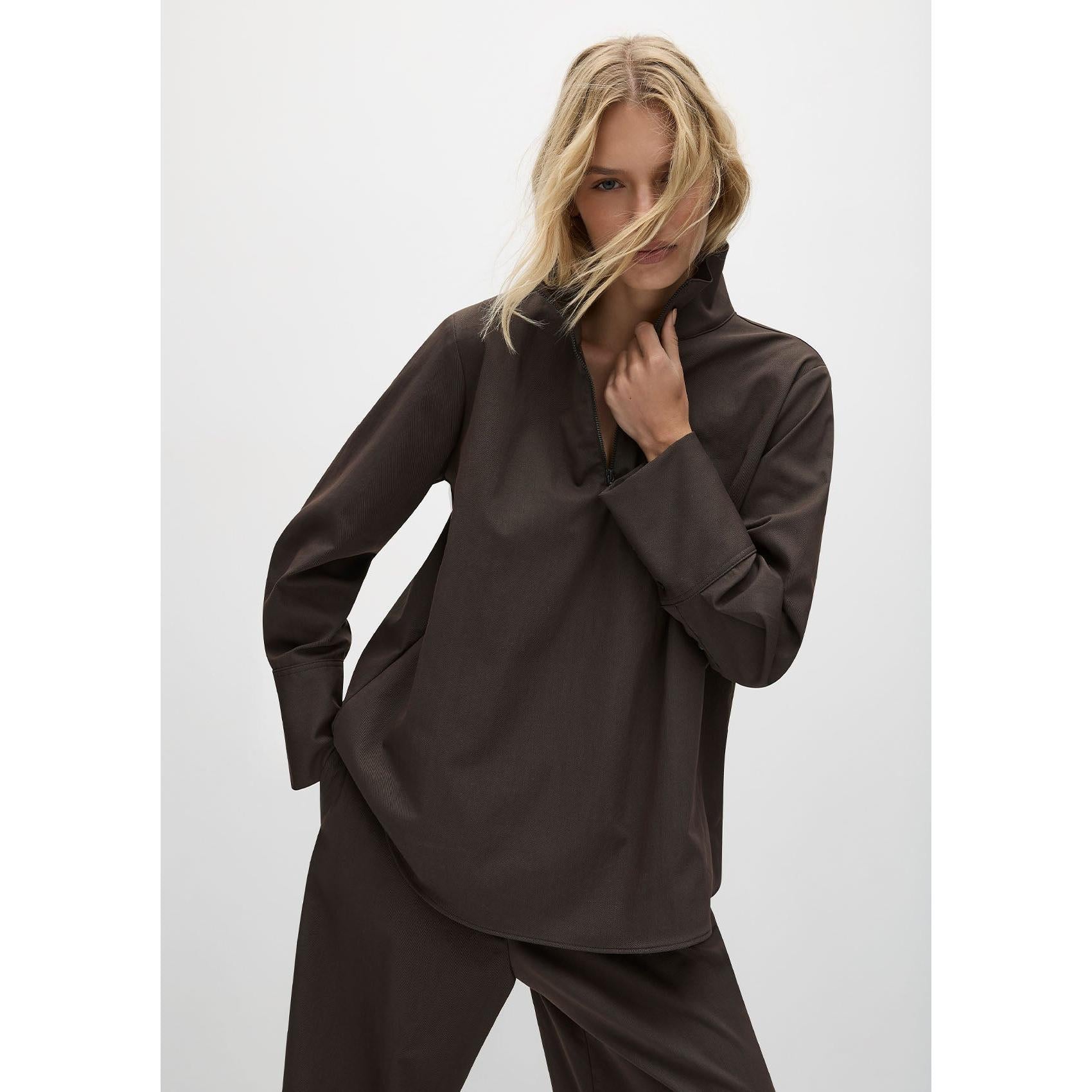 Mela Purdie Half Zip Blouse Gravitene -Leather Twill