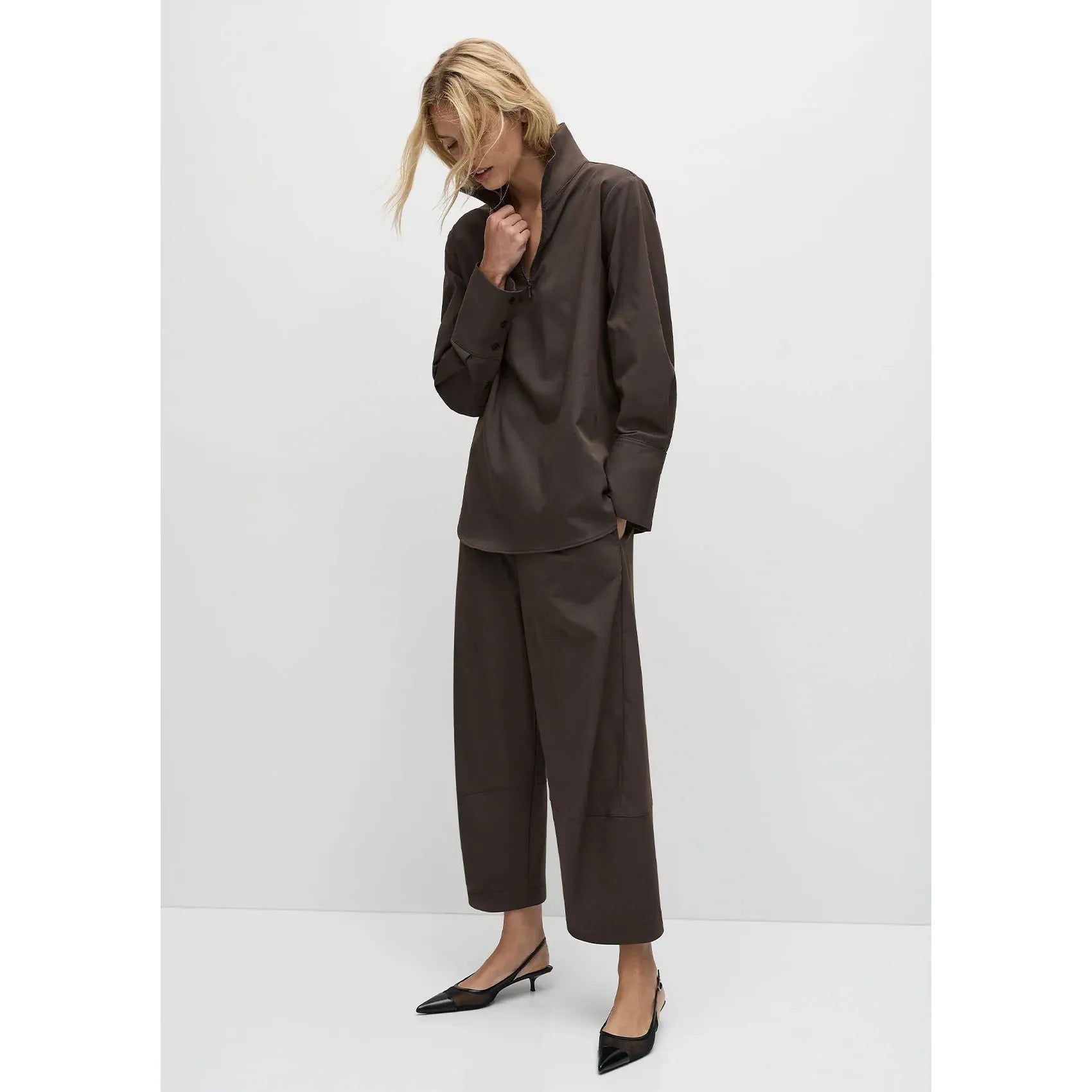 Mela Purdie Half Zip Blouse Gravitene -Leather Twill