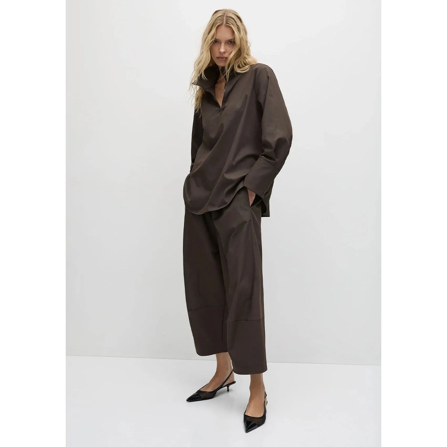 Mela Purdie Half Zip Blouse Gravitene -Leather Twill