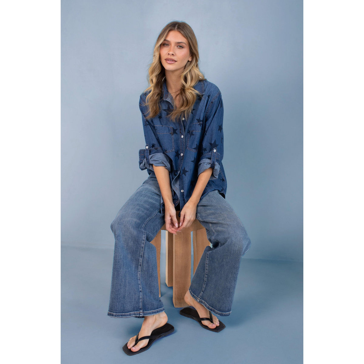 Hut Starry Denim Shirt Hut Clothing Pisces Boutique