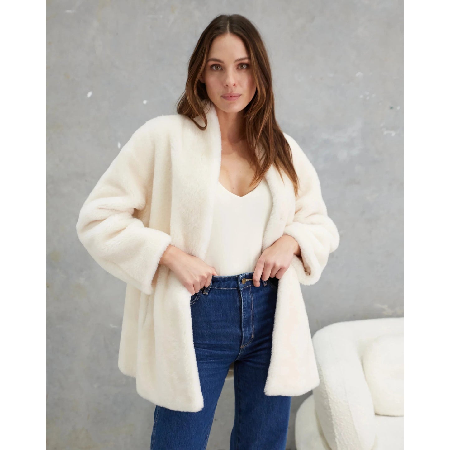 Birds of a Feather Matilda Wool Teddy Coat - Winter White