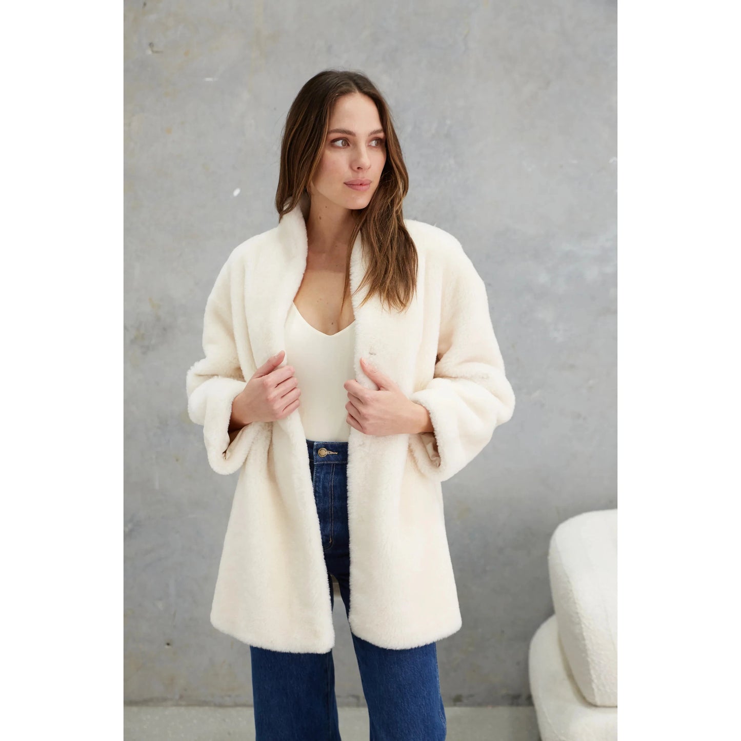 Birds of a Feather Matilda Wool Teddy Coat - Winter White