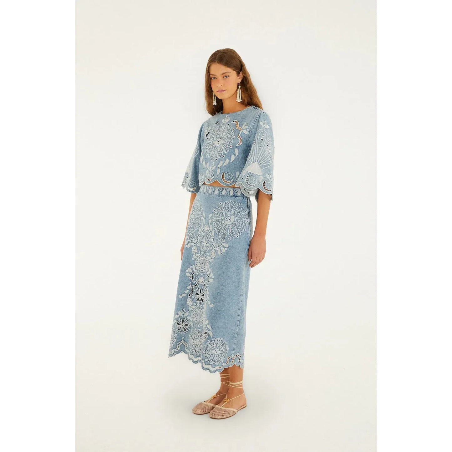 Farm Rio Richelieux Midi Skirt - Denim Farm Rio Pisces Boutique