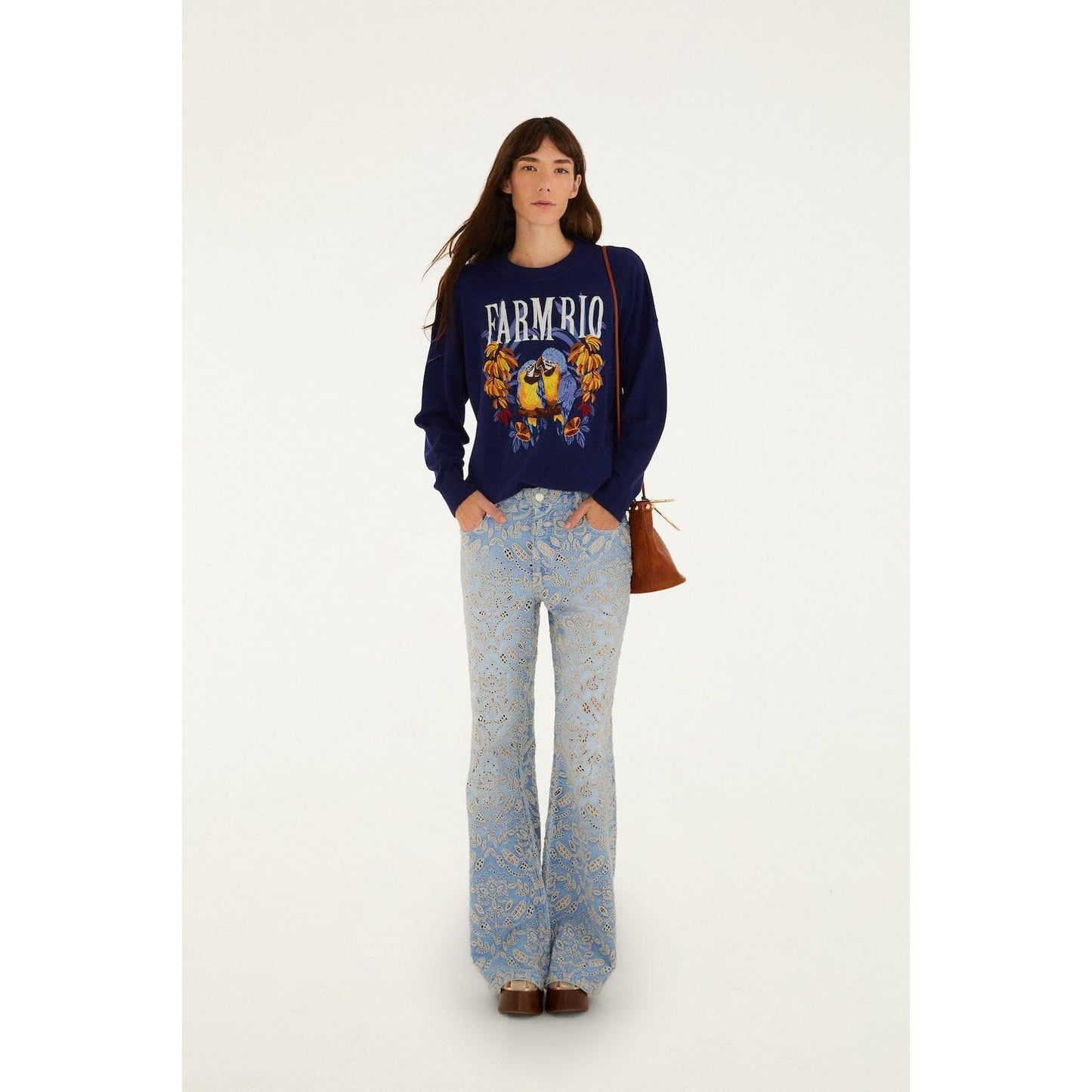 Farm Rio Love Birds Embroidery Sweater - Blue Farm Rio Pisces Boutique