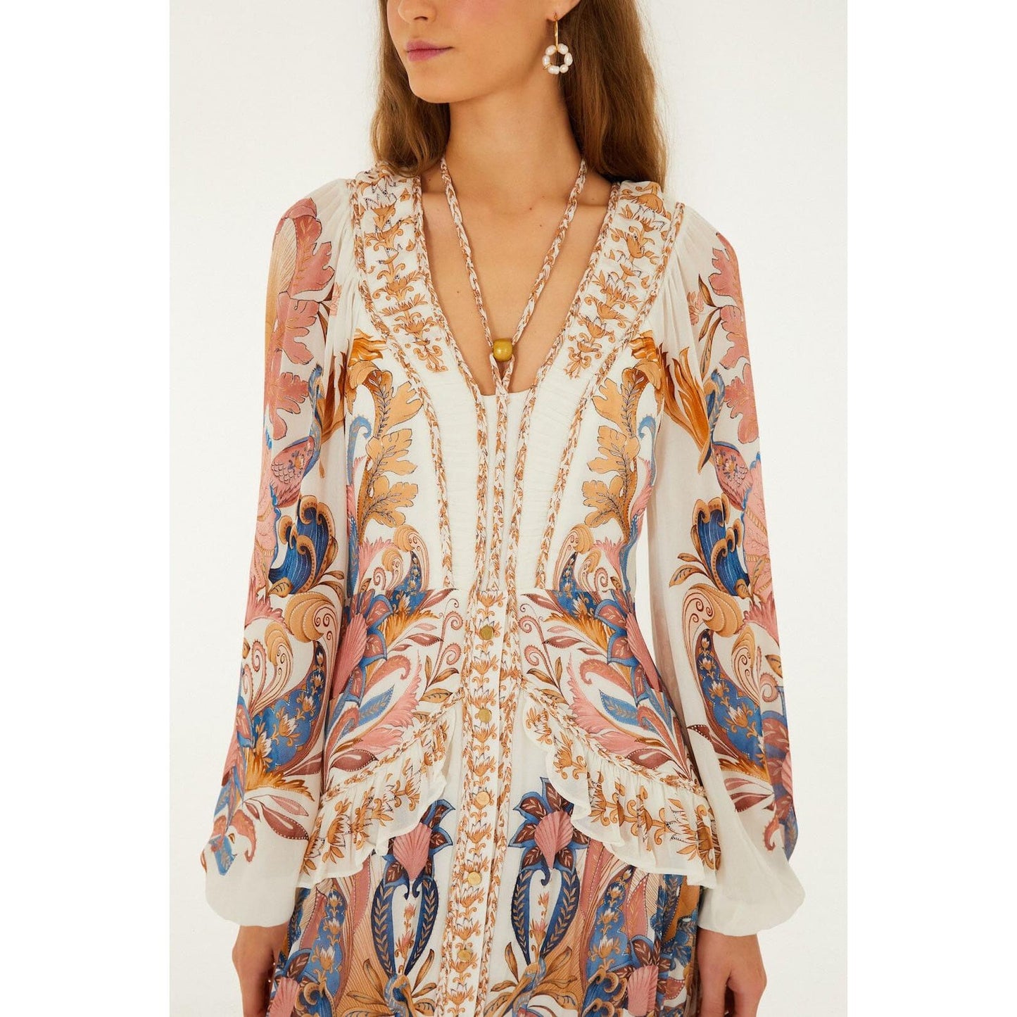 Farm Rio Sea Garden Braid Details Long Dress - Off White Farm Rio Pisces Boutique