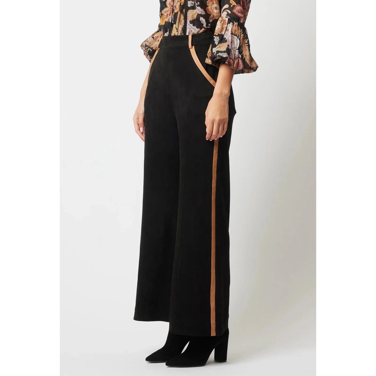 Once Was Danxia Faux Suede Contrast Trim - Black