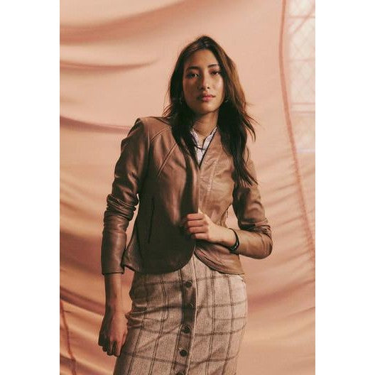 Once Was Nova Leather Curved Hem Jacket - Husk Once Was Pisces Boutique
