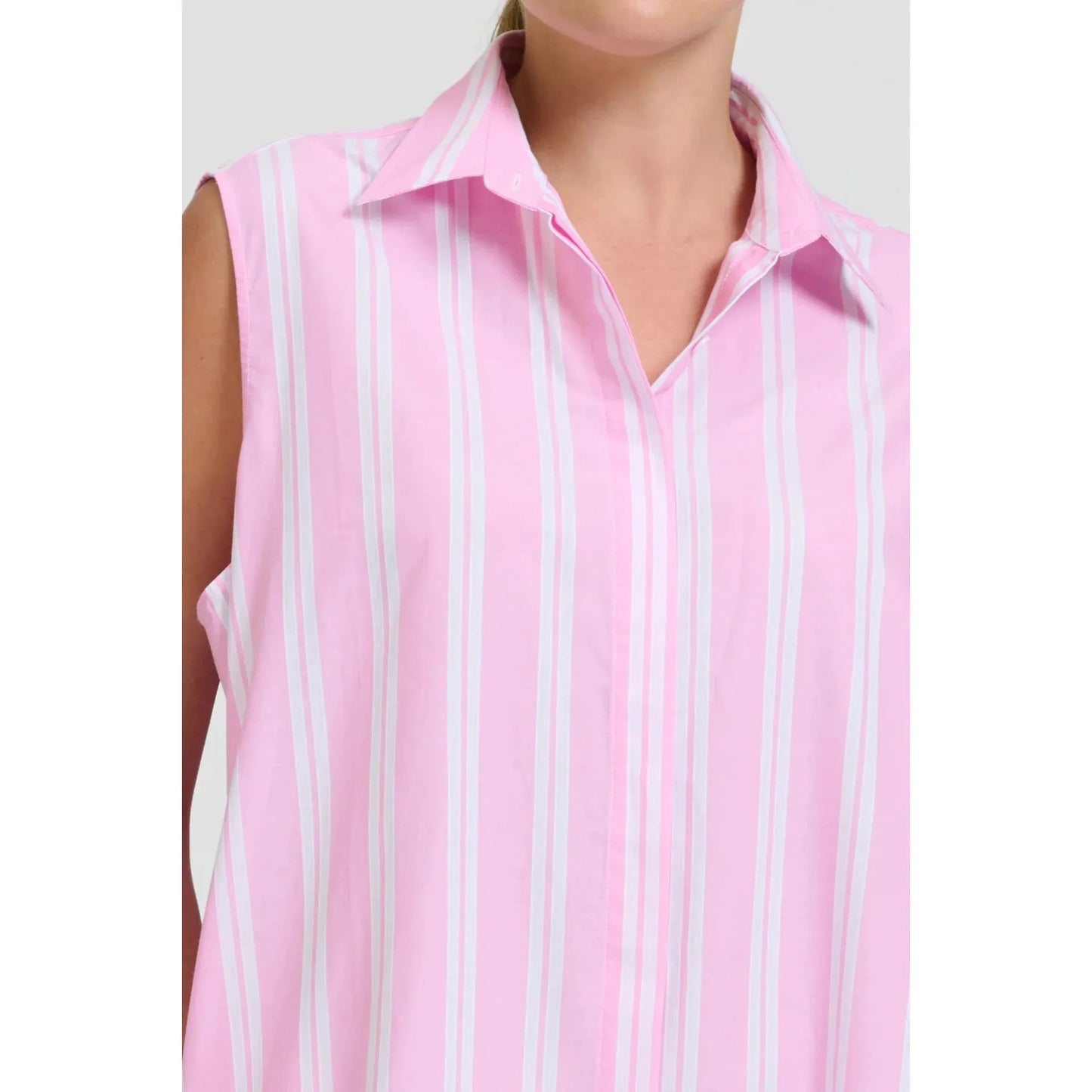 Shirty Button Sleeveless Longline Shirtdress - Pink Stripe Shirty Pisces Boutique