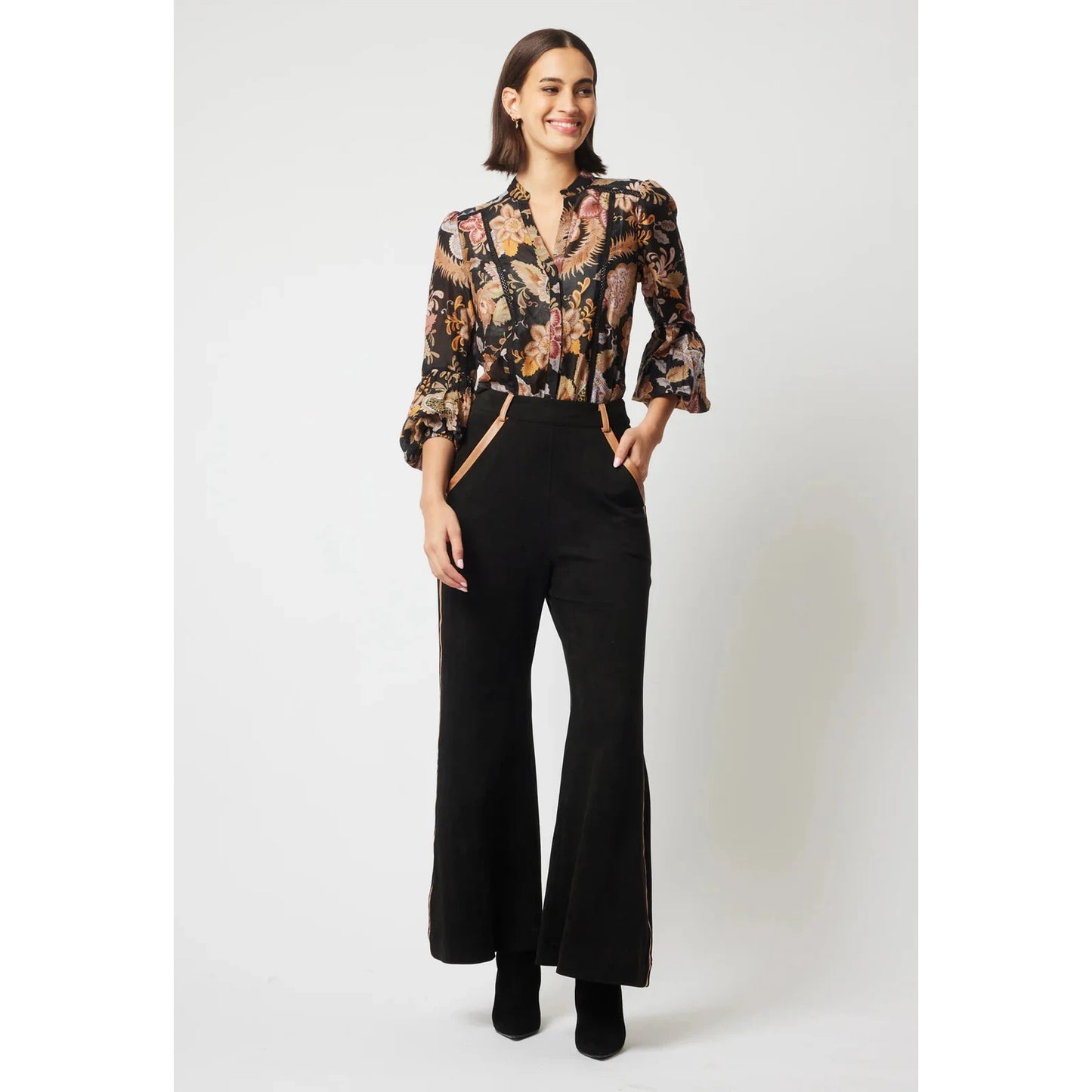 Once Was Danxia Faux Suede Contrast Trim - Black