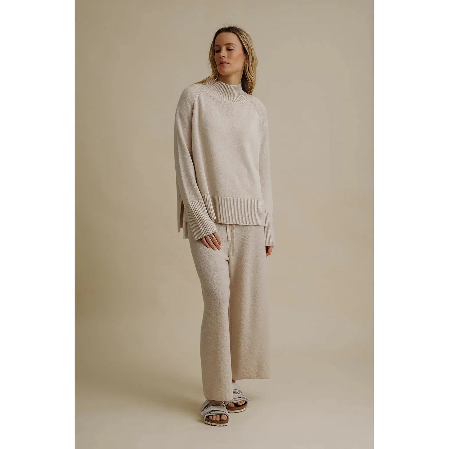 Talamaya Harmony Merino Cotton Mock Neck Pullover - Nougat