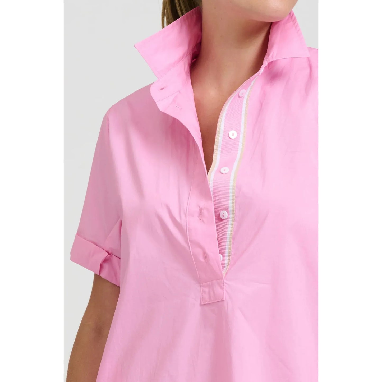 Shirty The Katie Short Sleeve Popover Shirtdress - Pink Shirty Pisces Boutique