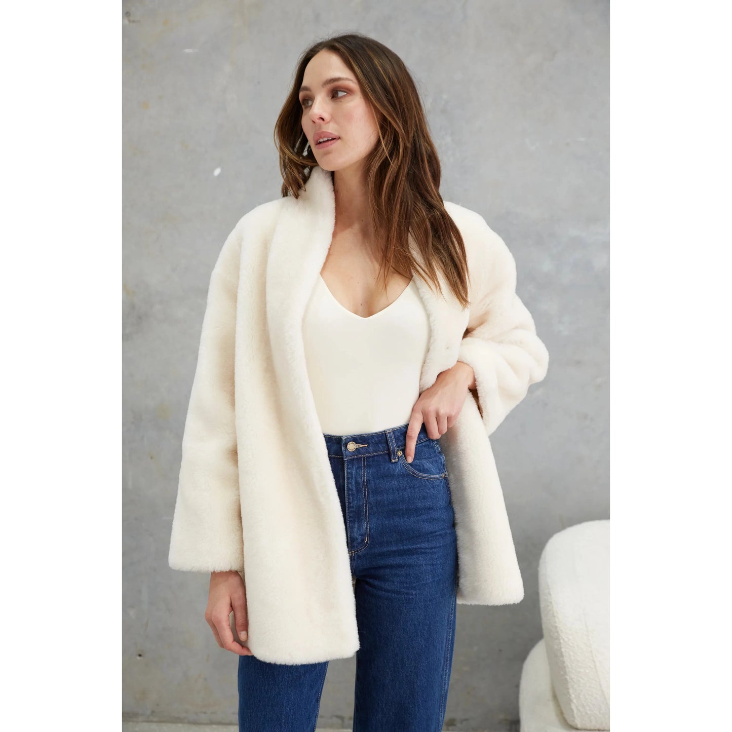Birds of a Feather Matilda Wool Teddy Coat - Winter White