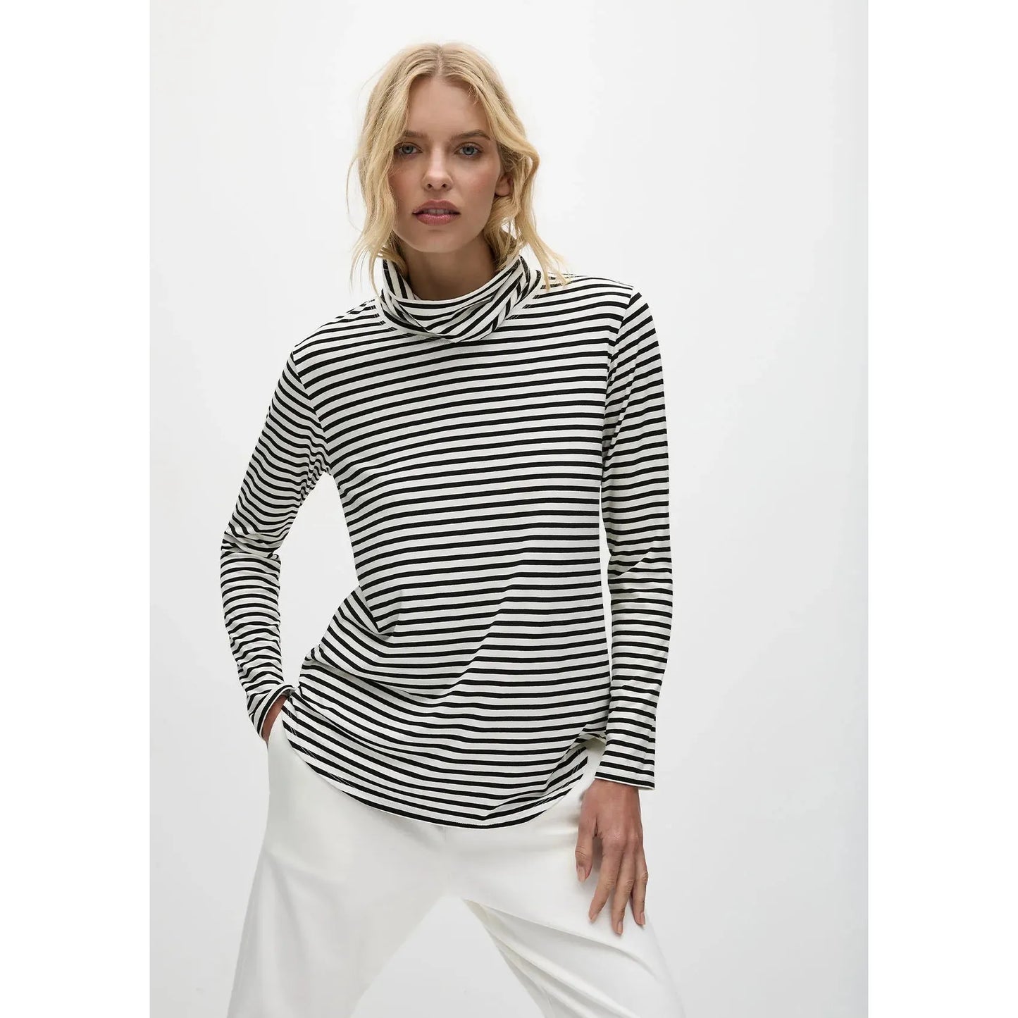 Mela Purdie Turtle Neck Top Stripe - Black / Vanilla
