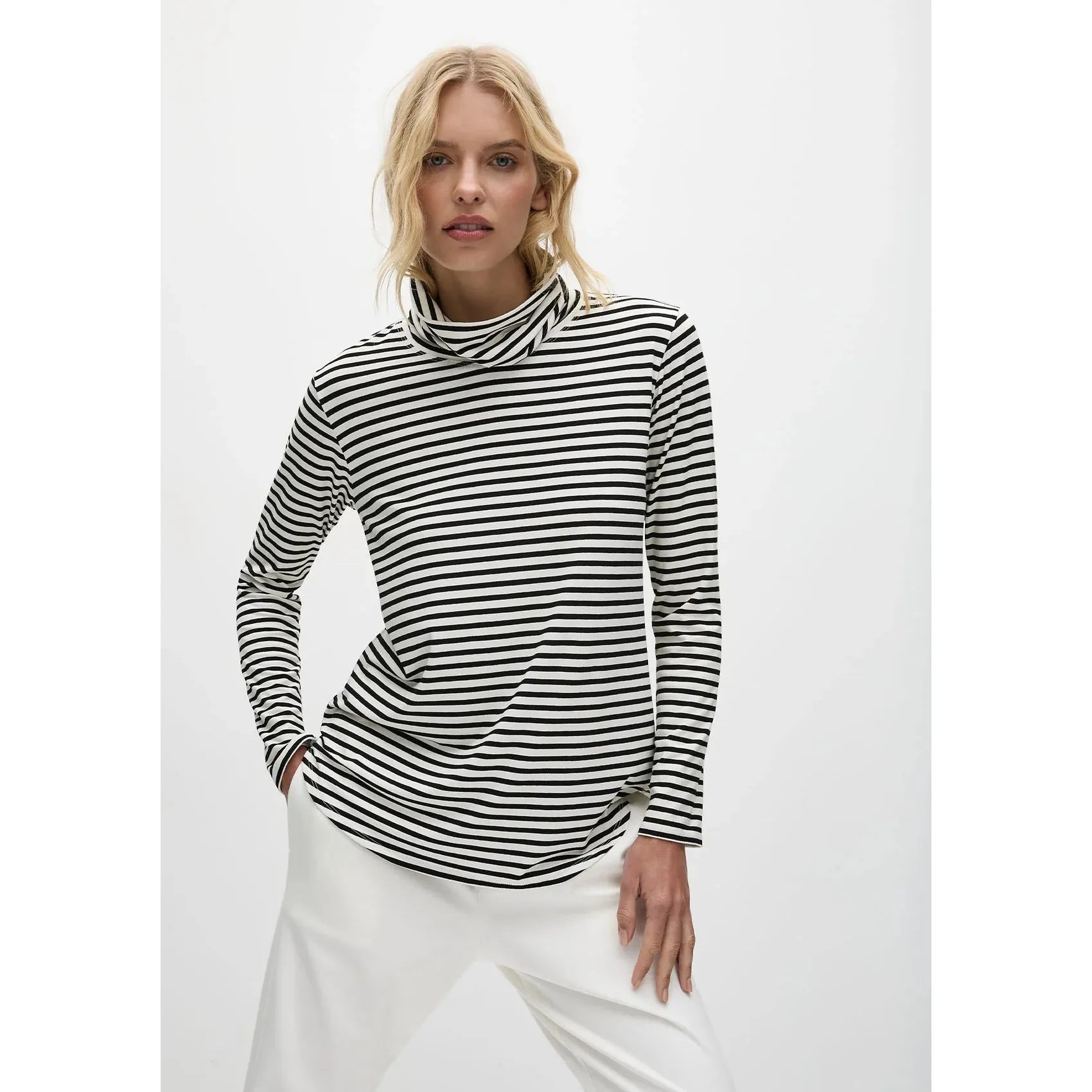 Mela Purdie Turtle Neck Top Stripe - Black / Vanilla