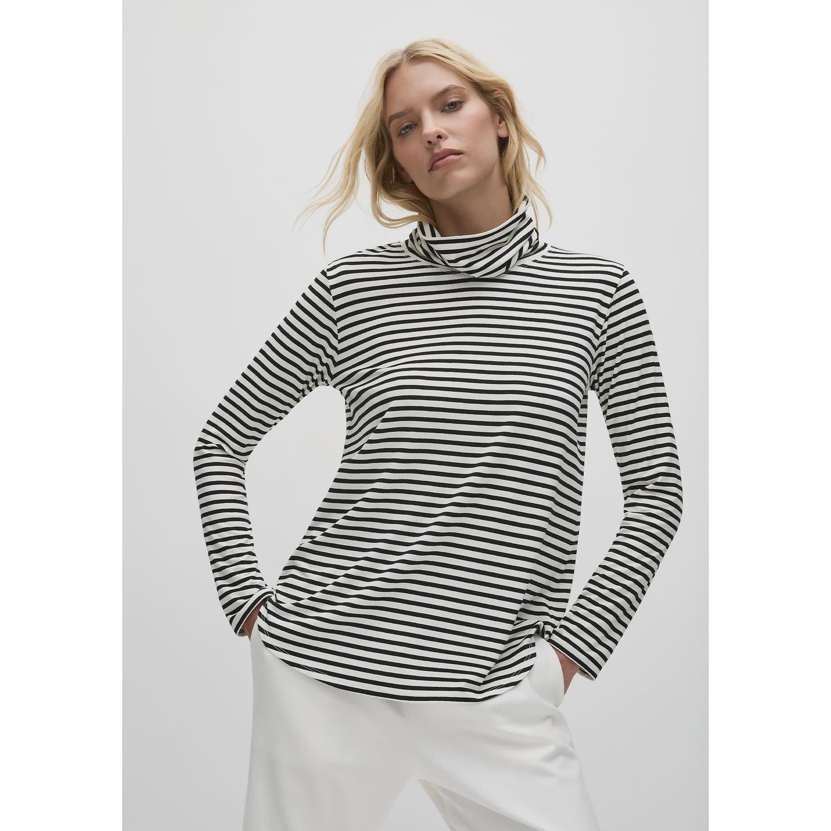 Mela Purdie Turtle Neck Top Stripe - Black / Vanilla