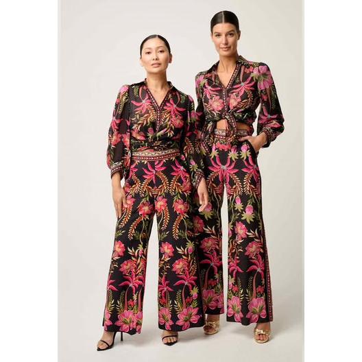 Once Was Elysian Silk Cotton Placement Print Cuffed Shirt