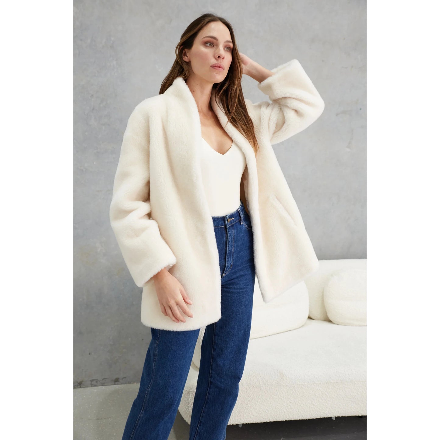 Birds of a Feather Matilda Wool Teddy Coat - Winter White