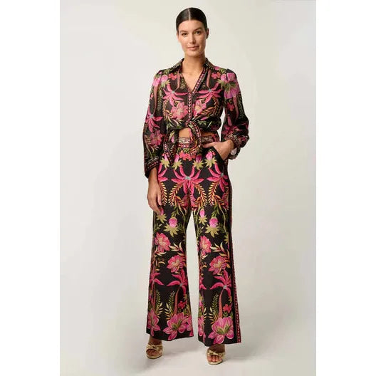 Once Was Elysian Silk Cotton Placement Print Cuffed Shirt