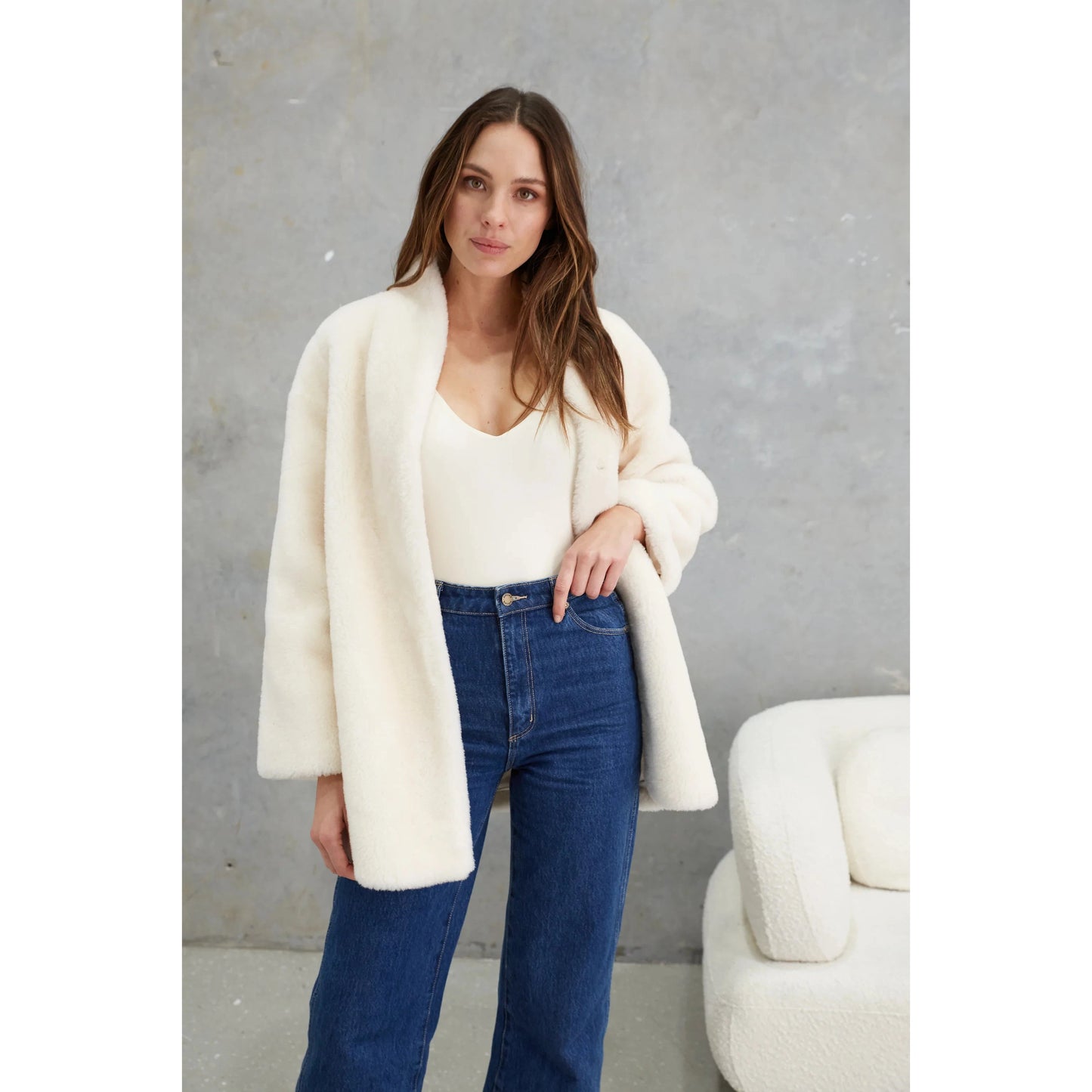 Birds of a Feather Matilda Wool Teddy Coat - Winter White