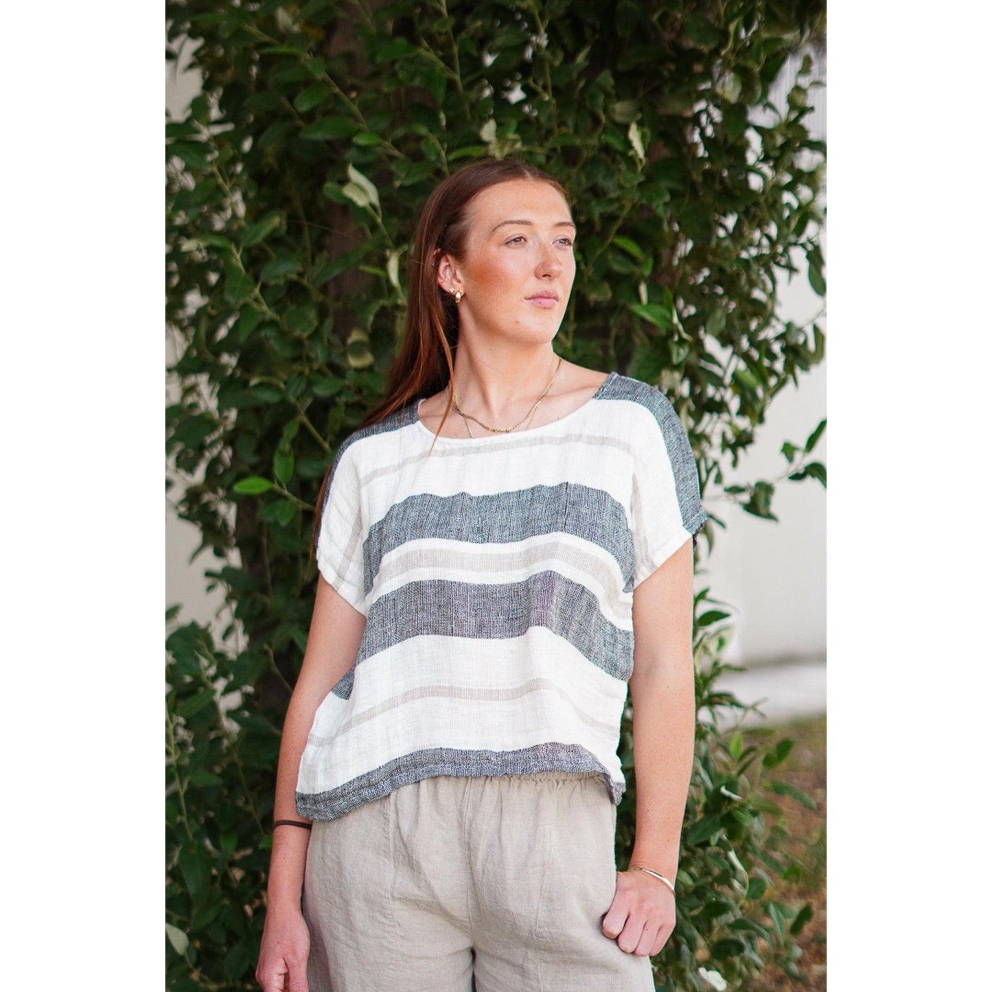 Linens Unlimited Carina Box Top - Black Stripey