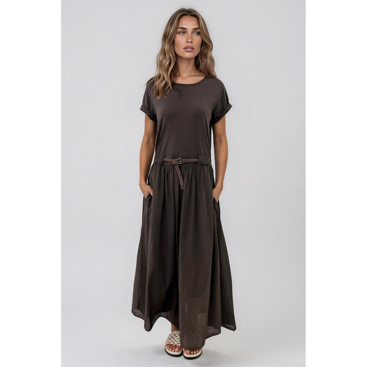 La Gemme Bianca Belted Tee Muslin Dress - Chocolate La Gemme Pisces Boutique