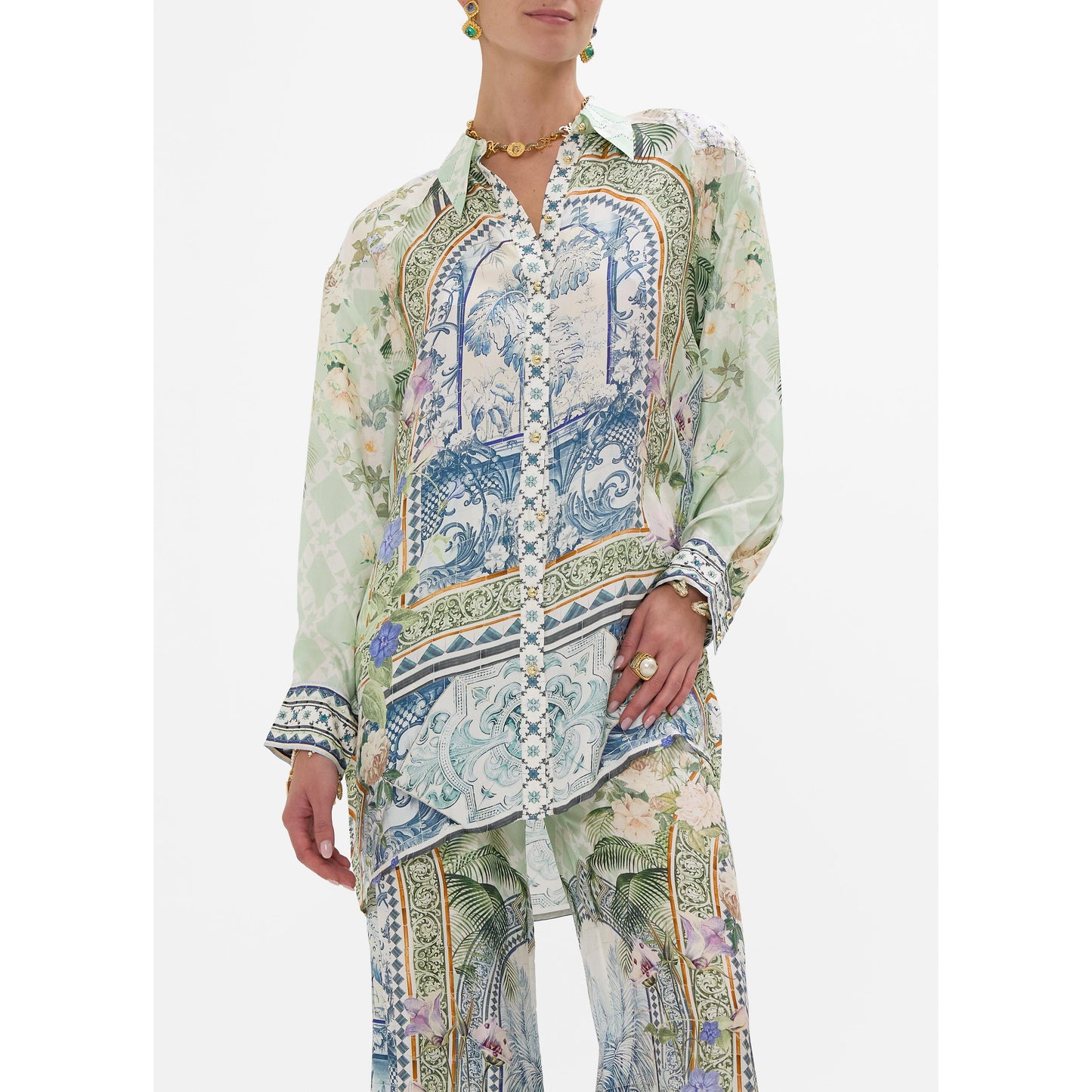 Camilla Jardim Party Long Line Shirt With Yoke & Button Detail