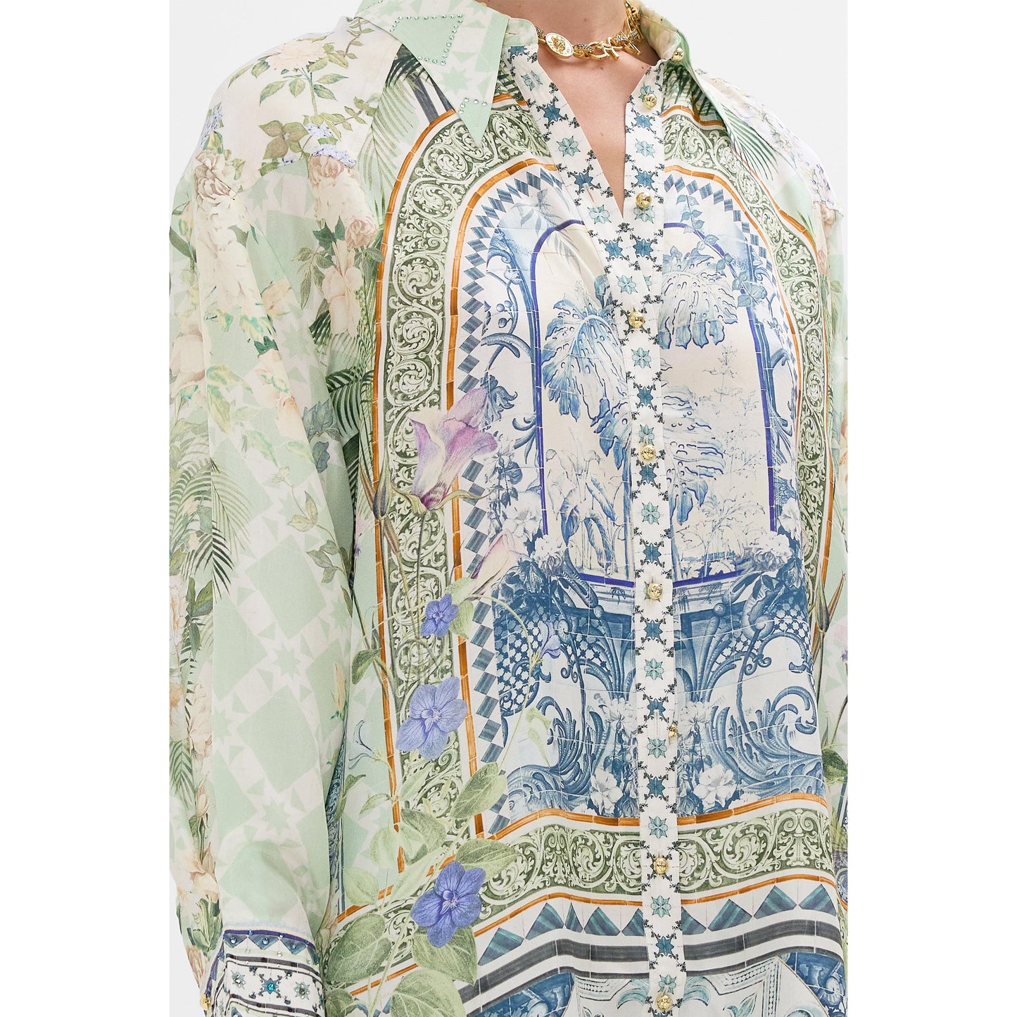 Camilla Jardim Party Long Line Shirt With Yoke & Button Detail