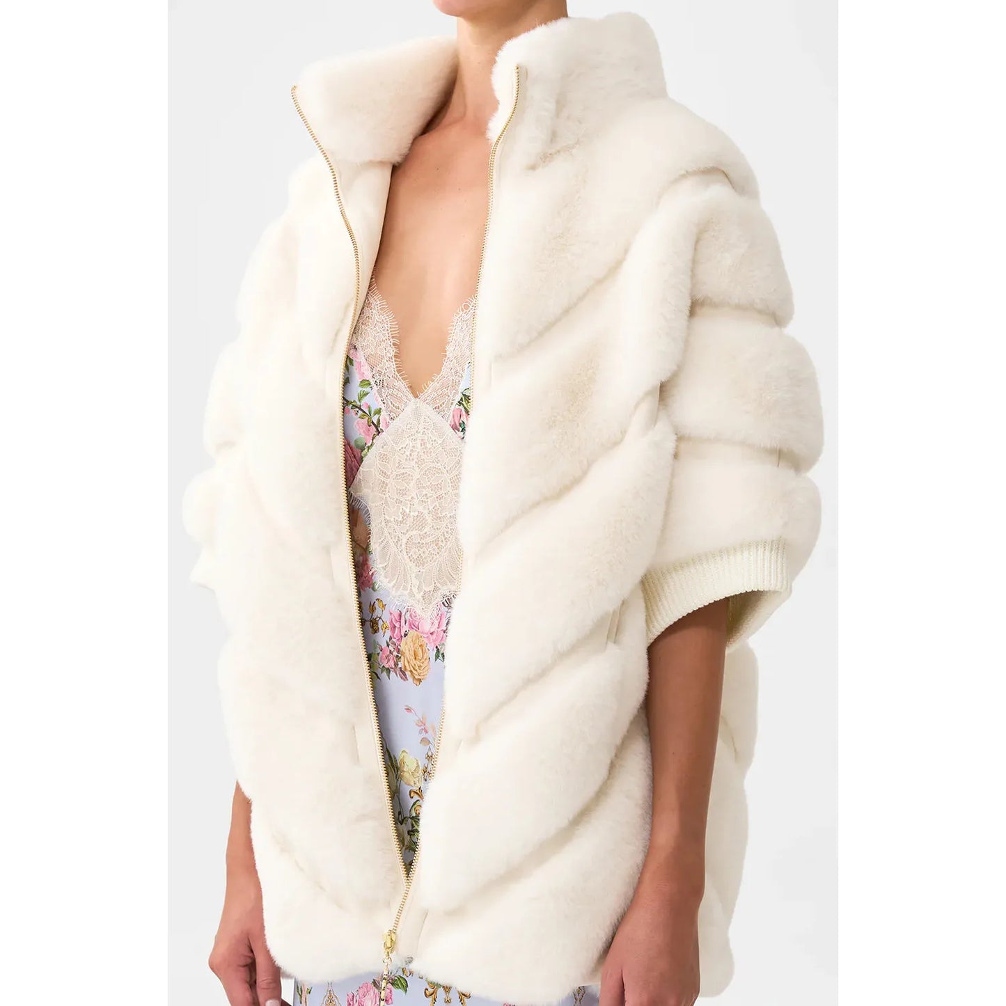Camilla Faux fur Short Sleeve Slouch Jacket - Tiled In Time
