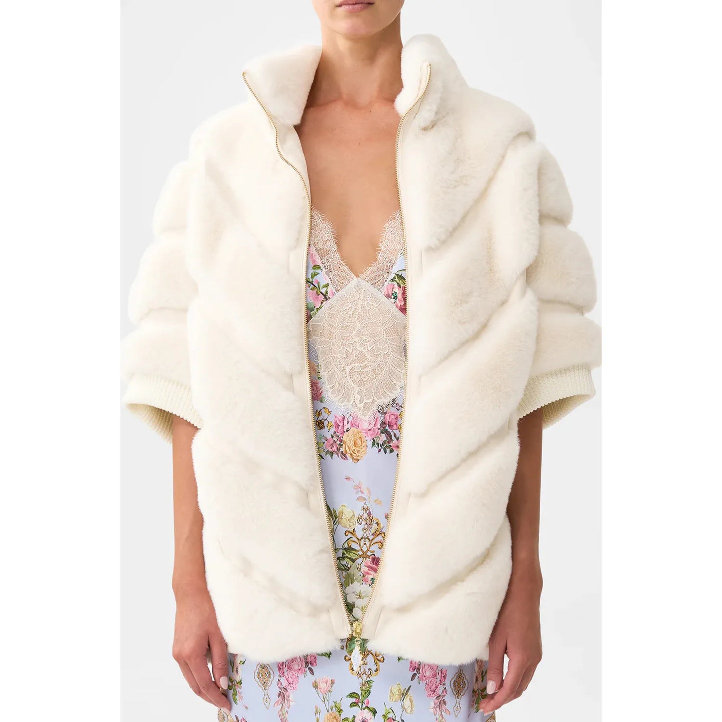 Camilla Faux fur Short Sleeve Slouch Jacket - Tiled In Time