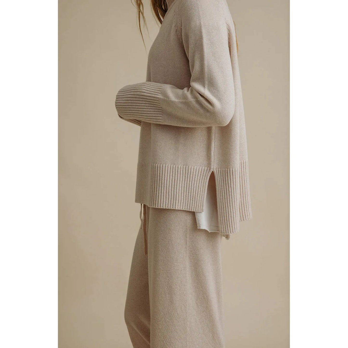 Talamaya Harmony Merino Cotton Mock Neck Pullover - Nougat