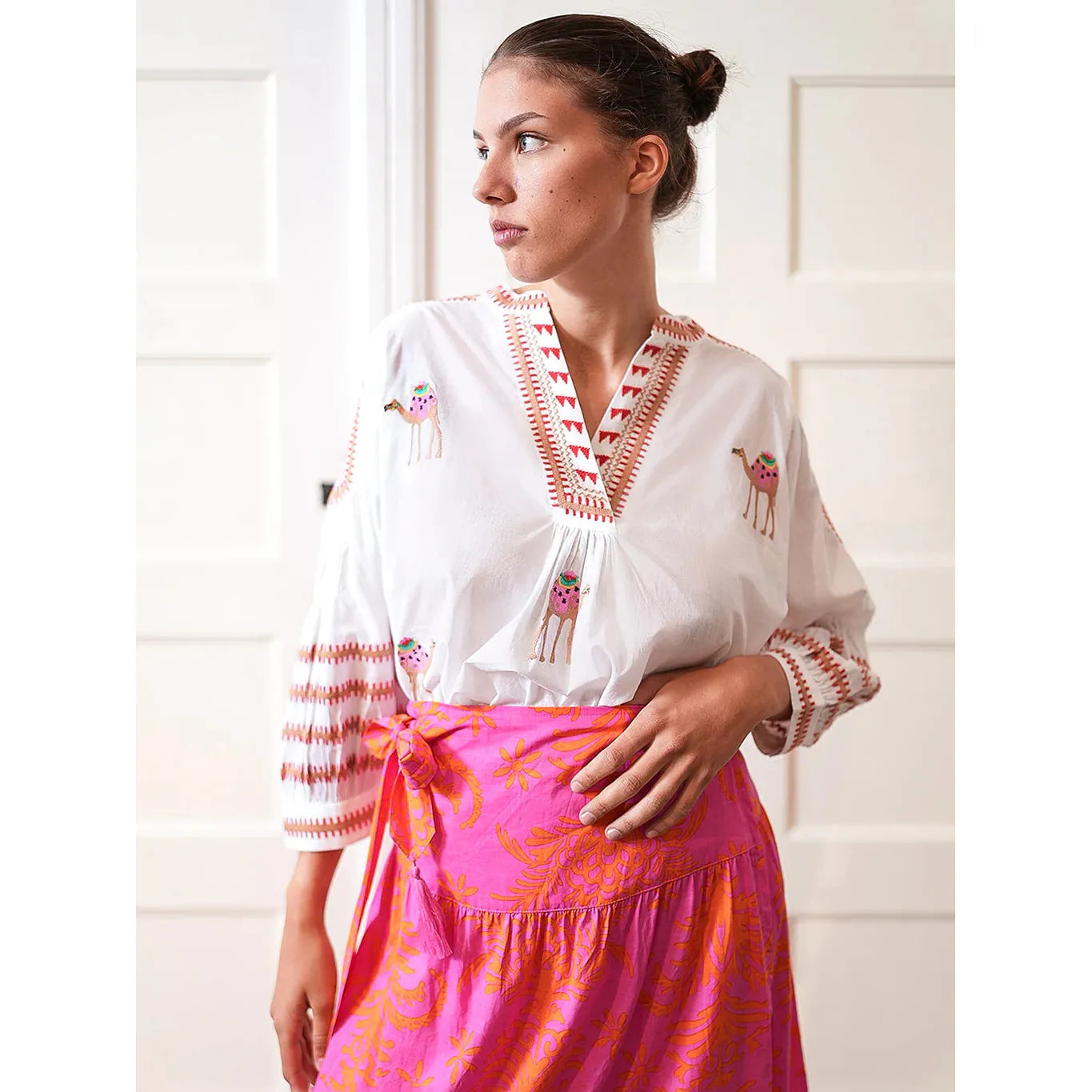 Nimo With Love Magnolia Blouse - White Camel Embroidery