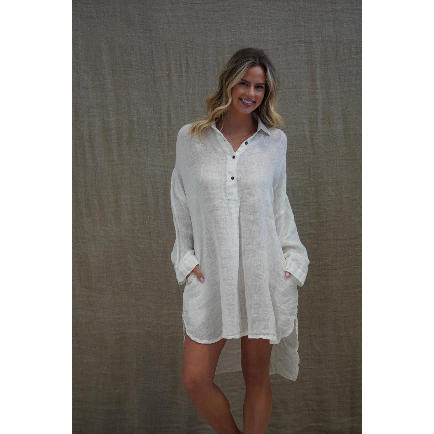 Linens Unlimited Giana Shirt Dress - Ivory