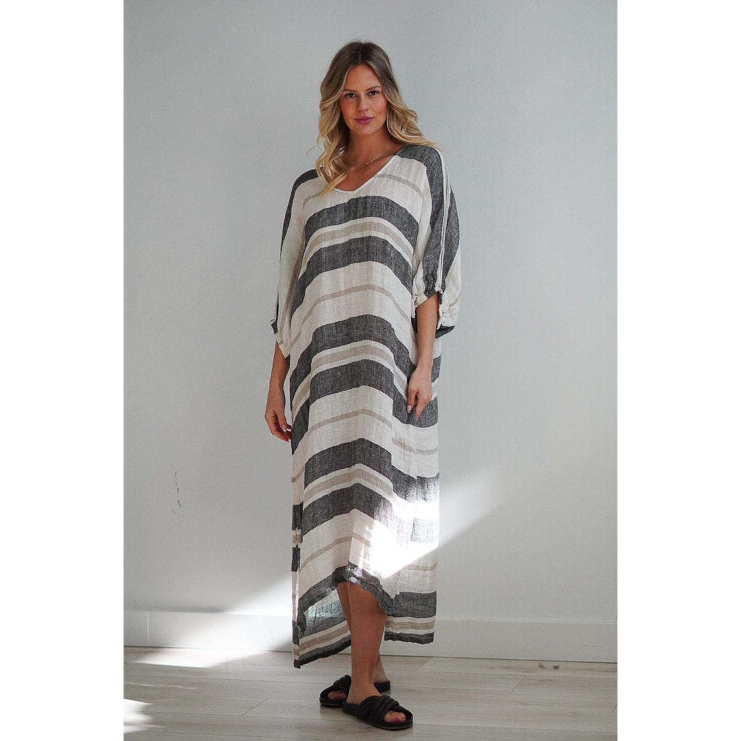 Linens Unlimited Rosa Kaftan - Black Stripey