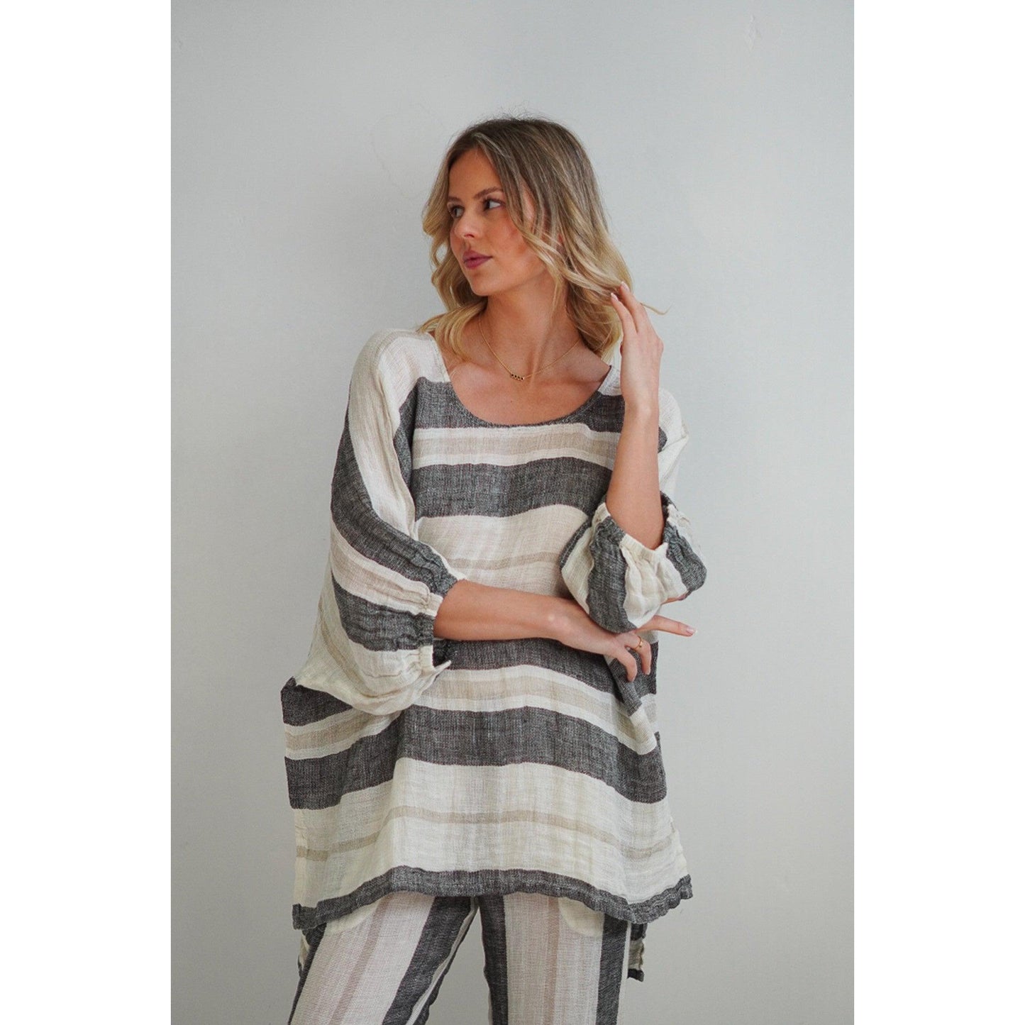 Linens Unlimited Bellla Top - Black Stripey