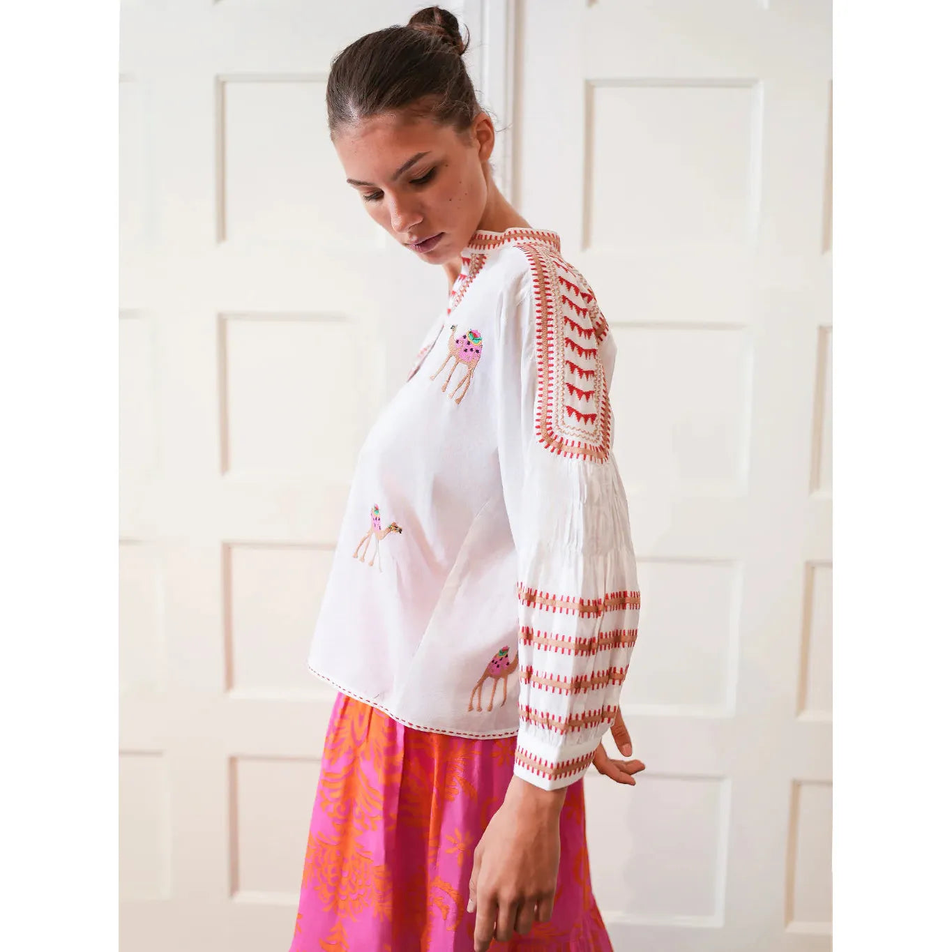 Nimo With Love Magnolia Blouse - White Camel Embroidery
