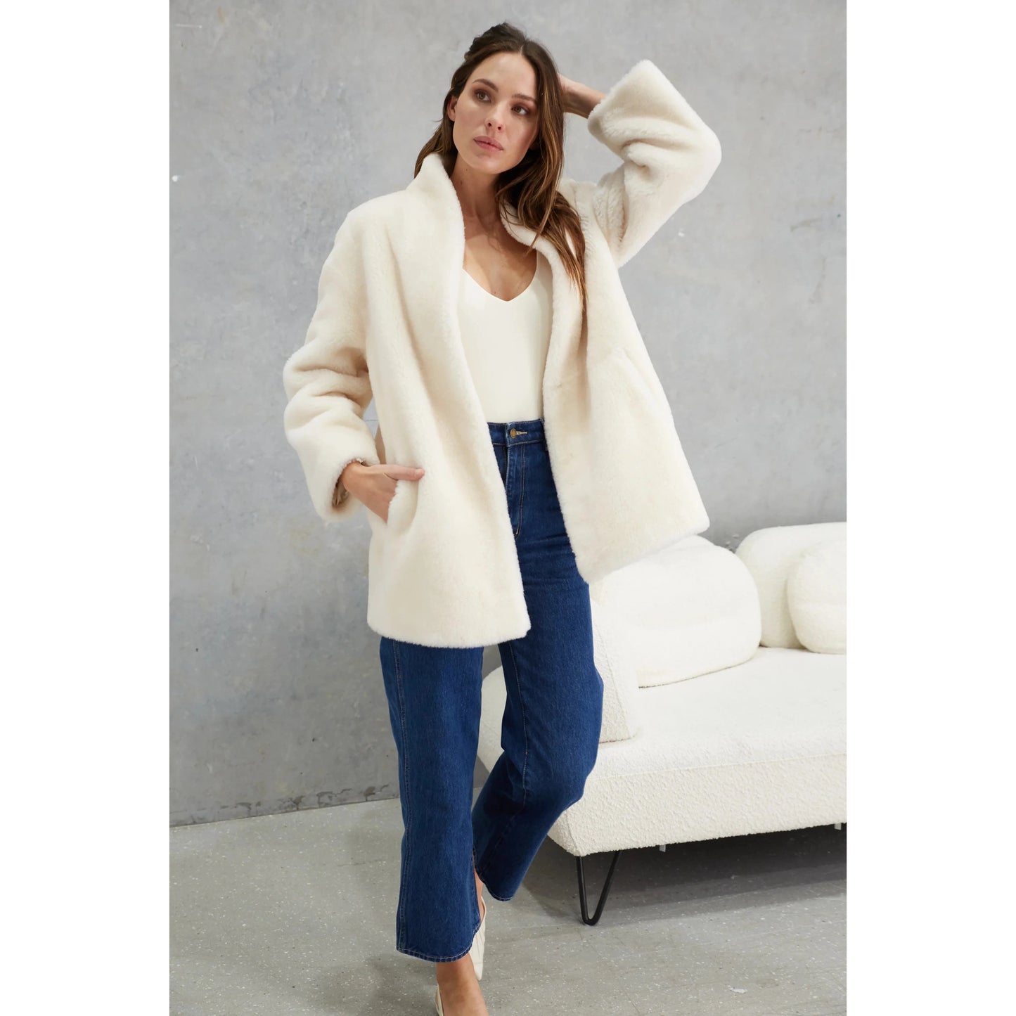 Birds of a Feather Matilda Wool Teddy Coat - Winter White
