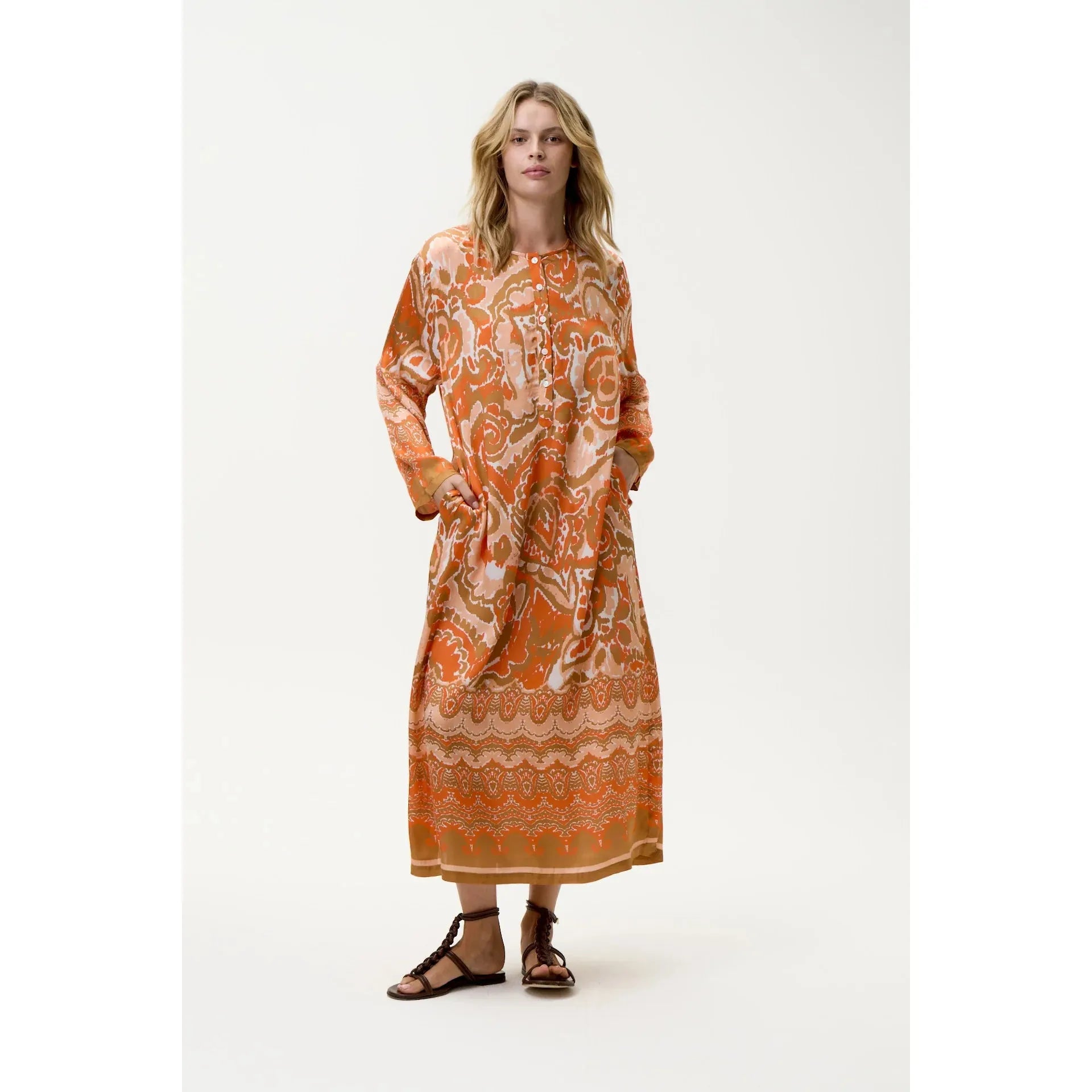 One Season Llew Maxi-Valencia-Cupro-Mandarin  One Season Pisces Boutique