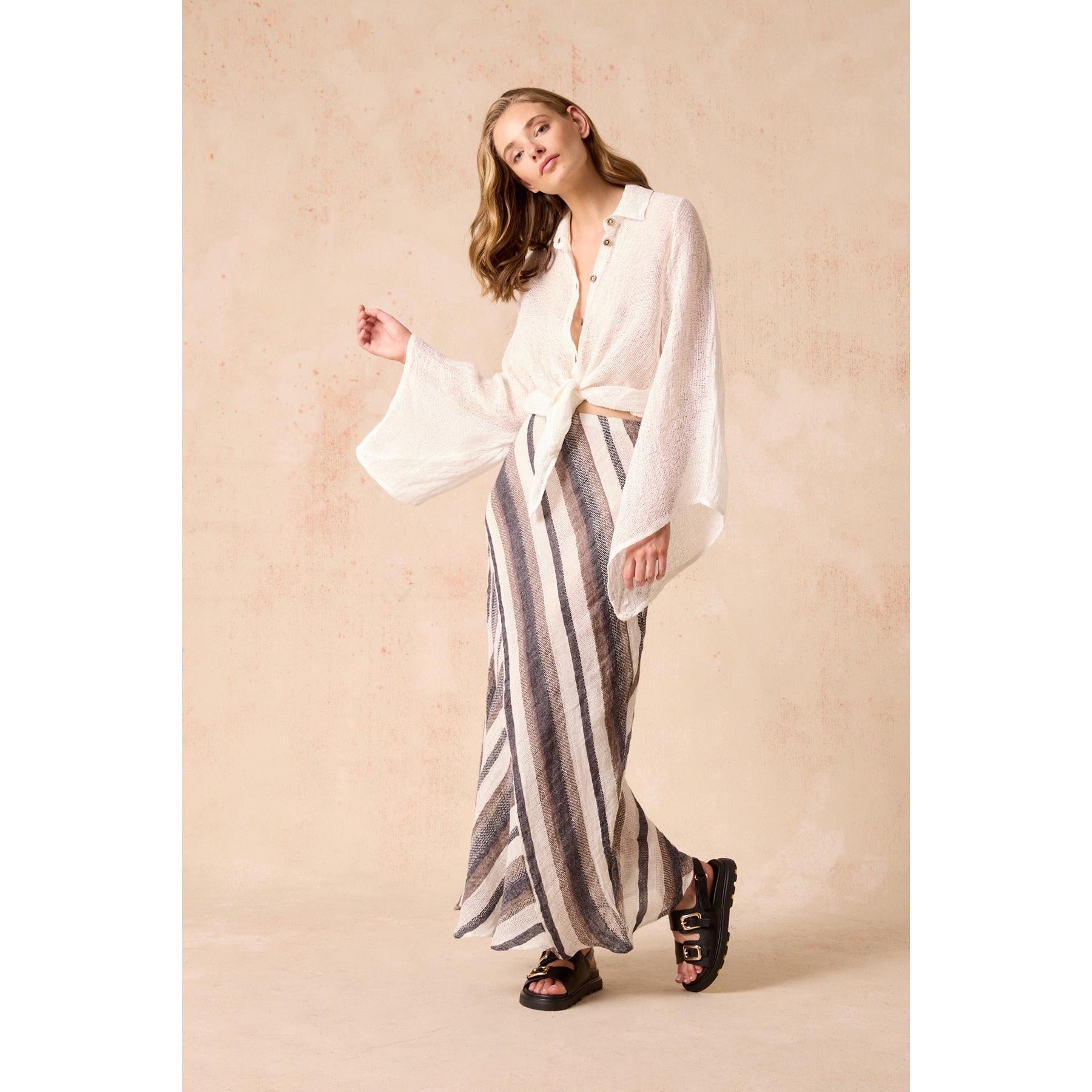 Estilo Emporio Element Skirt - Dark Chocolate Stripe  Estilo Pisces Boutique