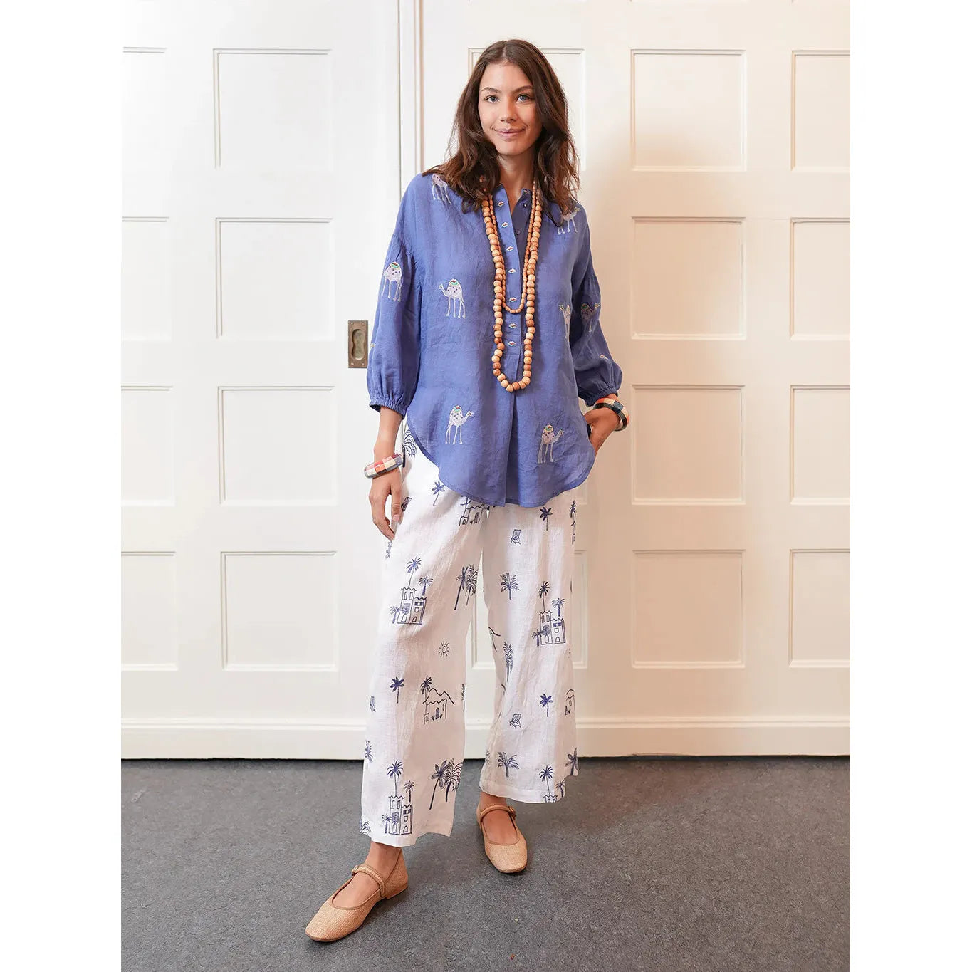 Nimo With Love Sassafras Blouse - Blue / Camel Embroidery