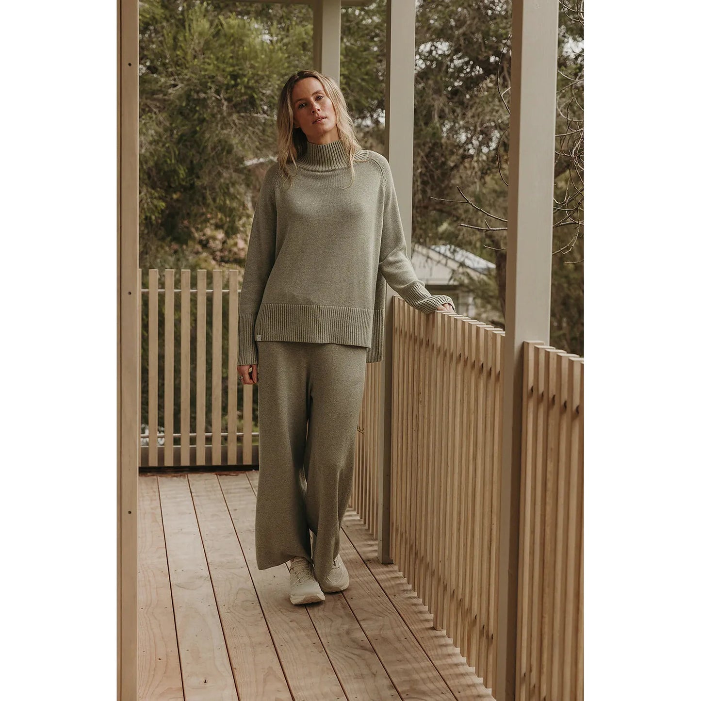 Talamaya Harmony Merino Cotton Mock Neck Pullover - Acacia