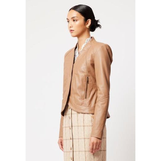 Once Was Nova Leather Curved Hem Jacket - Husk Once Was Pisces Boutique