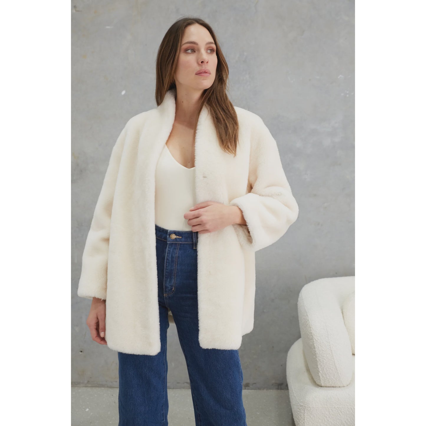 Birds of a Feather Matilda Wool Teddy Coat - Winter White