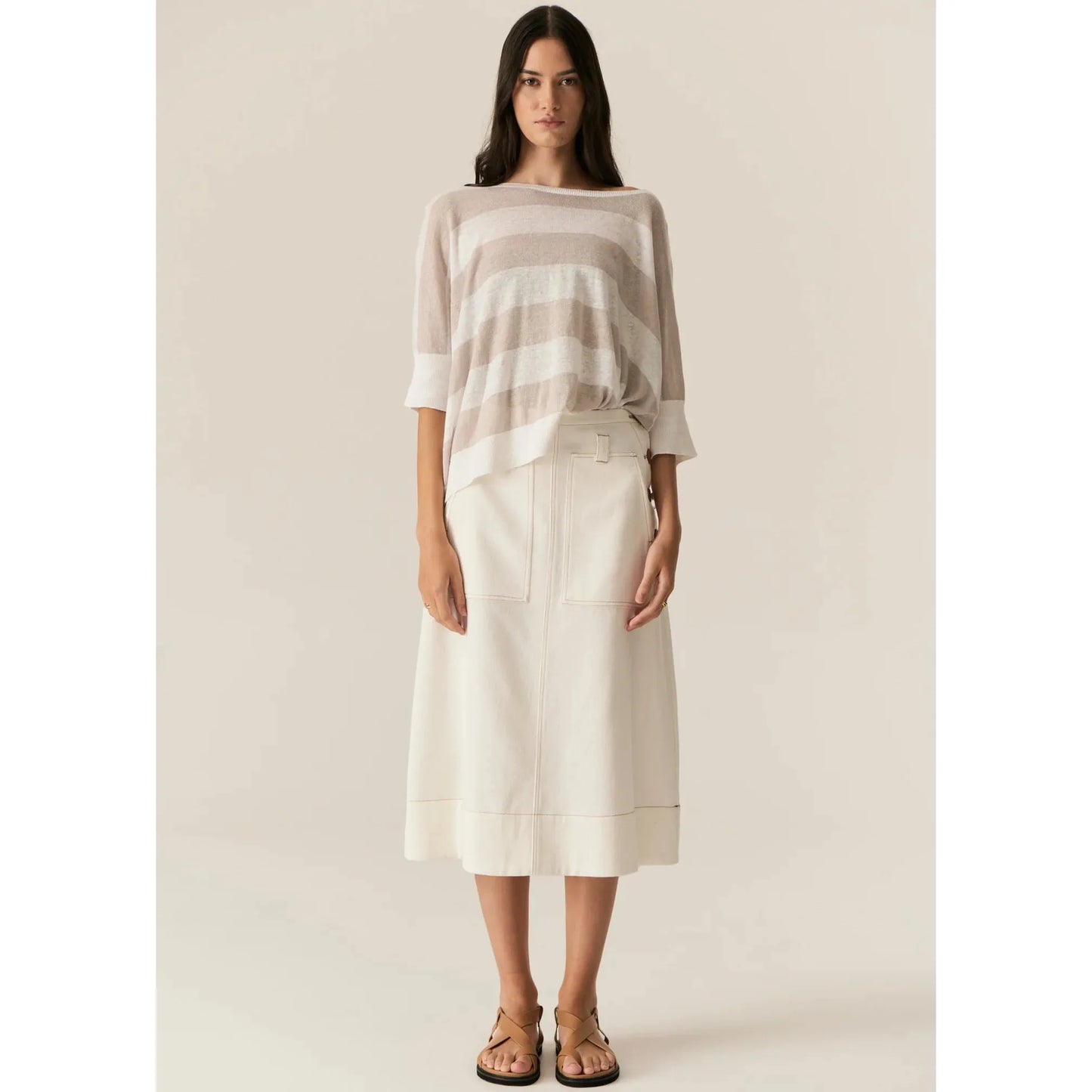 POL Milton Stripe Knit - White / Pebble