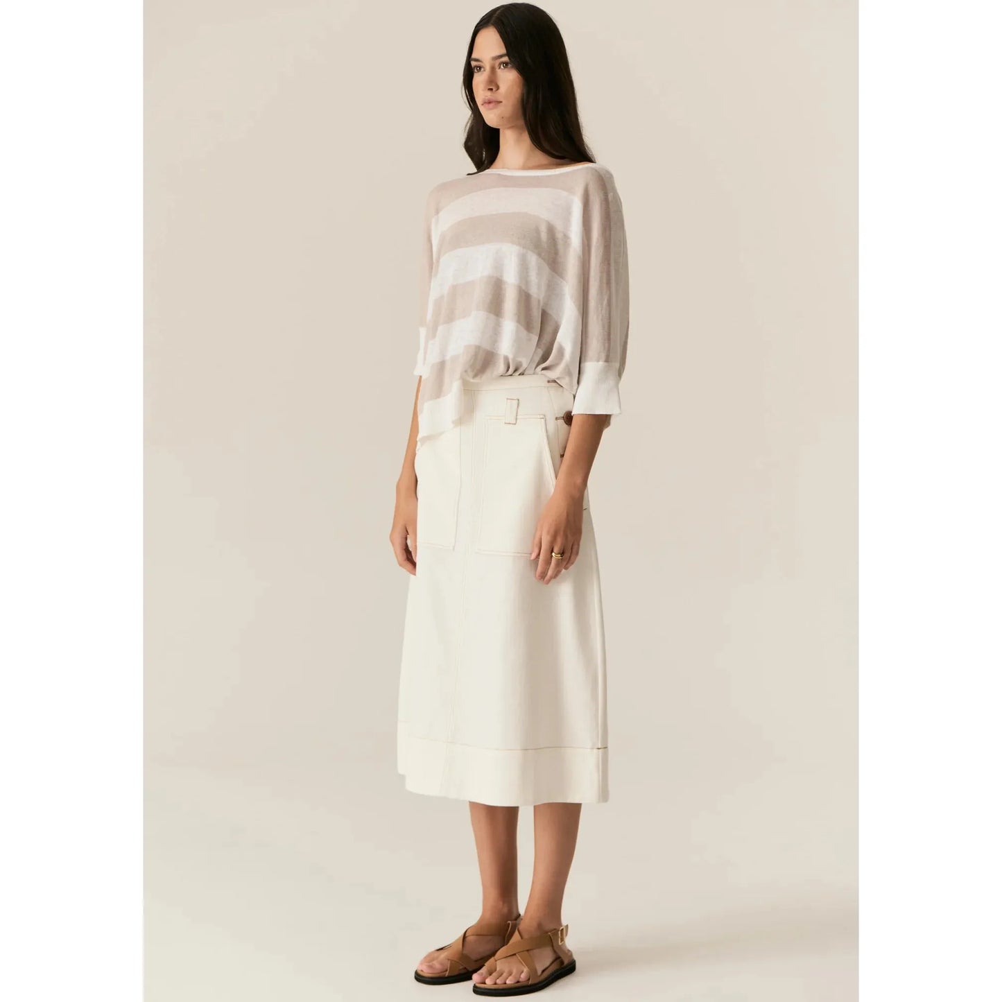 POL Milton Stripe Knit - White / Pebble