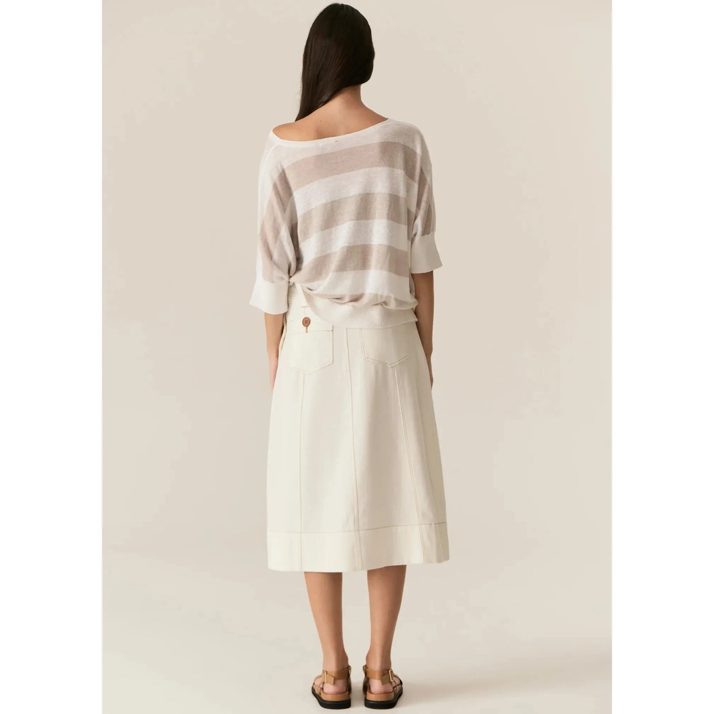 POL Milton Stripe Knit - White / Pebble